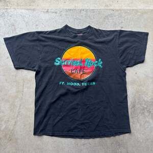 Vintage Survival Rock Cafe Tee Shirt Ft. Hood Texas Graphic Faded Black XL
